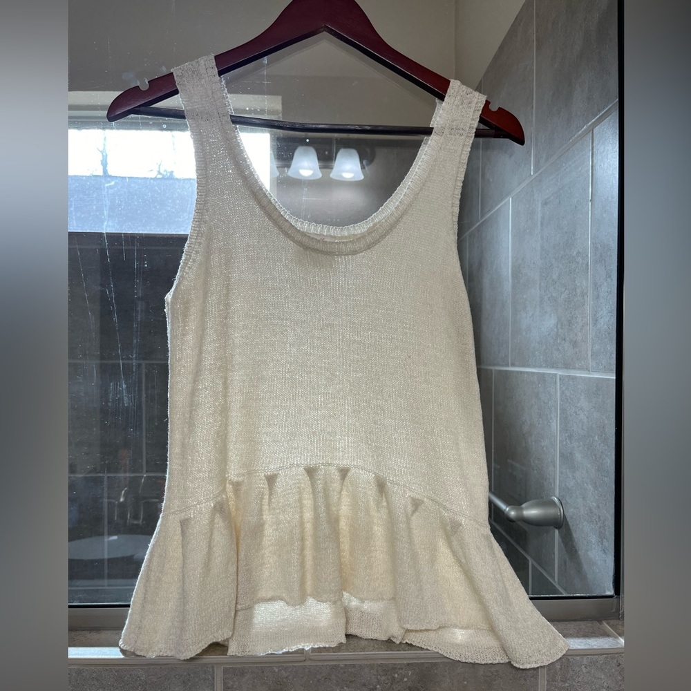 Blu Pepper Cozy Life Peplum Seam & Light Ruffle Knit Cream Flowy Boho Top Tank